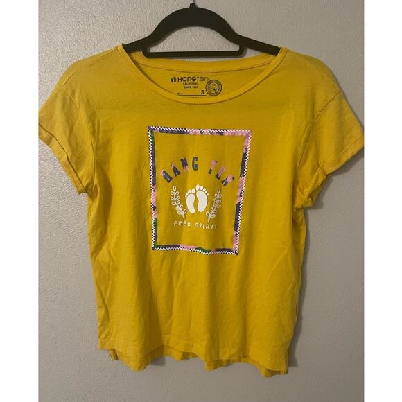 Hang Ten "Free Spirit" Graphic T-Shirt Yellow Small, Cotton, Feet, Metallic - Picture 1 of 5
